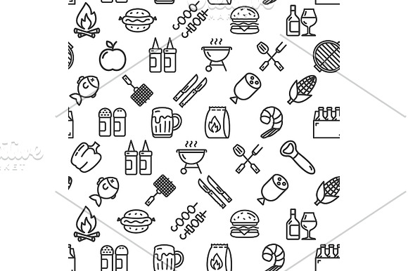 Bbq Party Pattern Background Set.  in Patterns - product preview 1