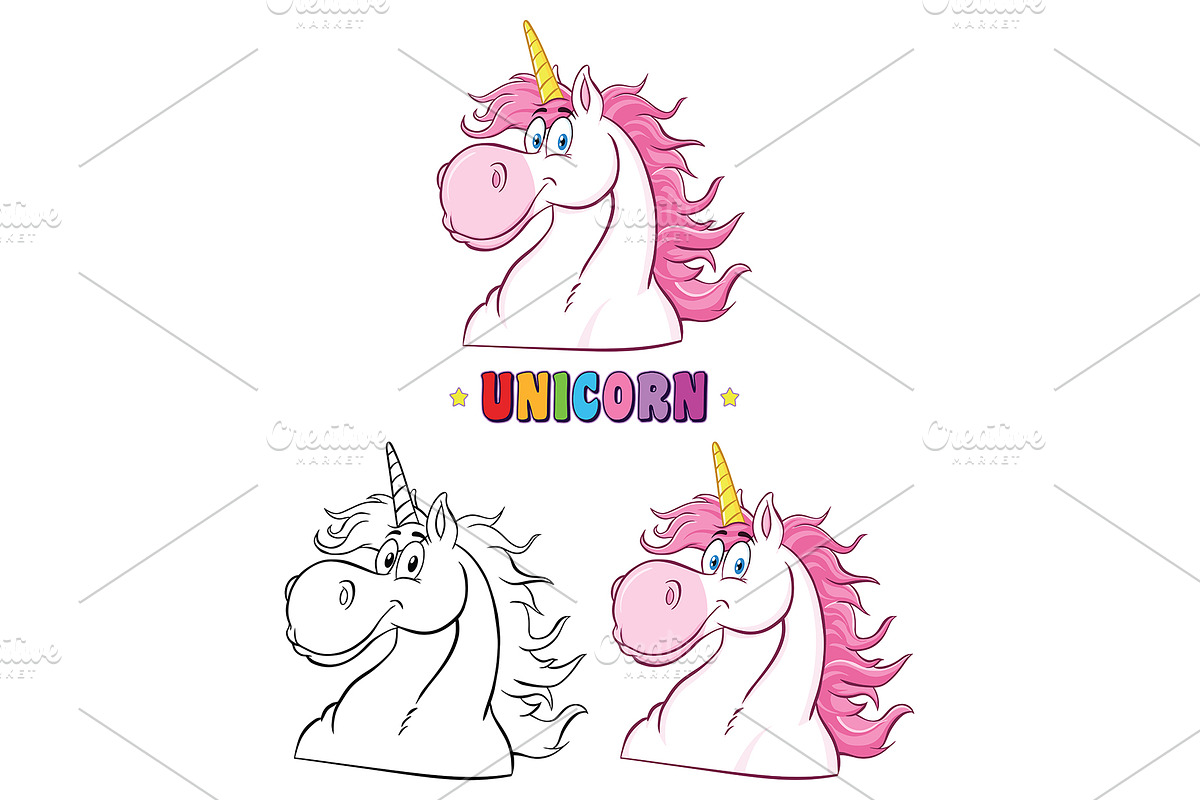 Magic Unicorn Head Collection Set in Illustrations - product preview 8