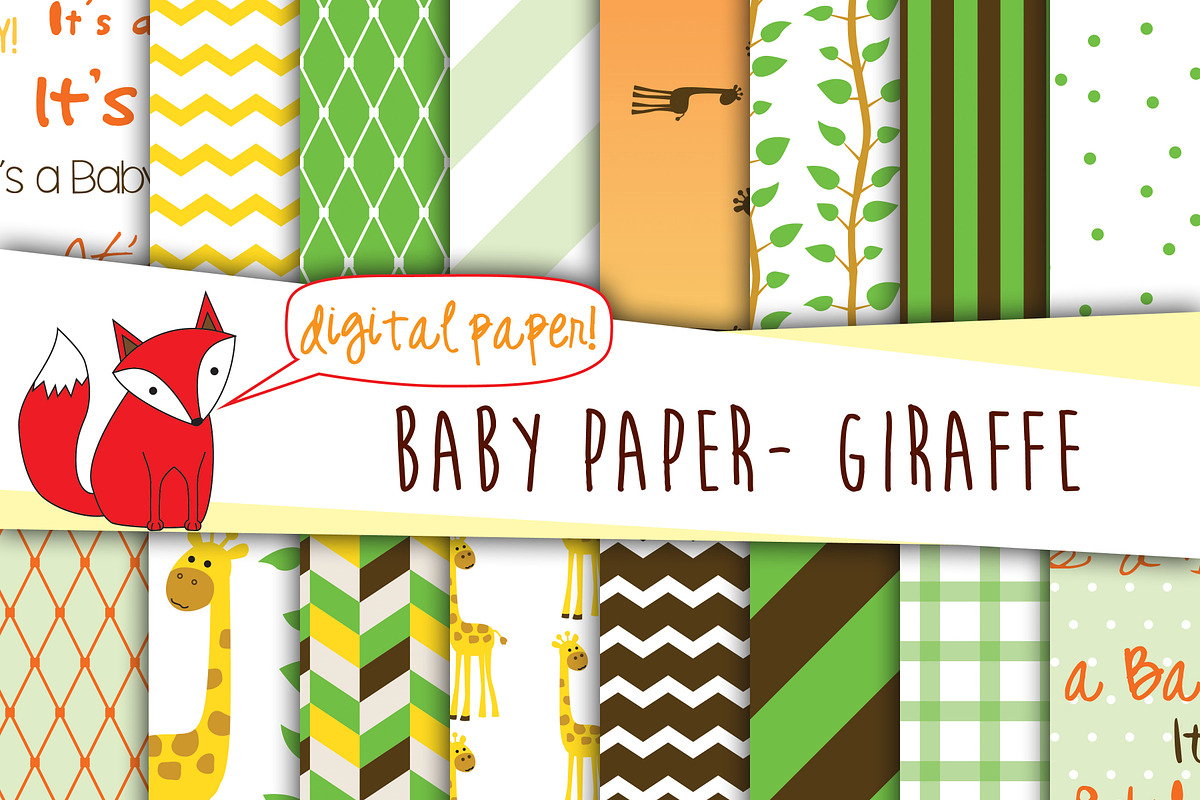 Baby Digital Paper- Neutral Giraffe in Graphics - product preview 8