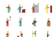 Builders flat color icon set