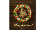 Christmas wreath on wooden backgroun