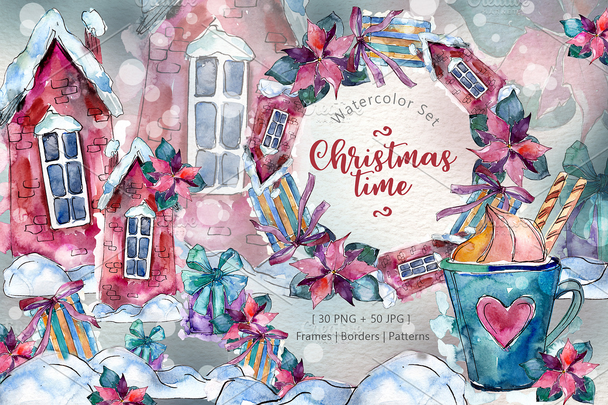 Christmas time PNG watercolor set in Illustrations - product preview 8