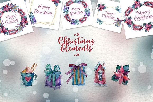 Christmas time PNG watercolor set in Illustrations - product preview 3