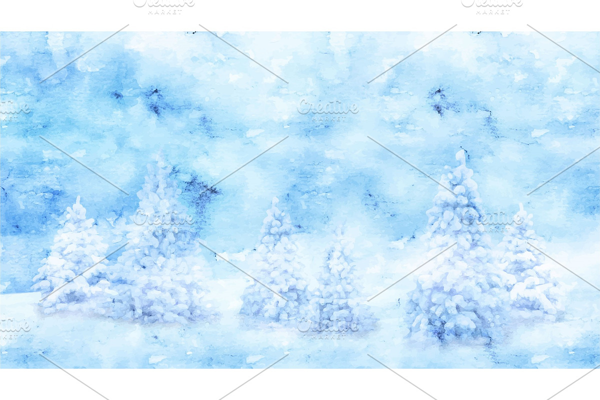 Watercolor Winter landscape in Objects - product preview 8