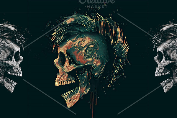 Punk skull illustration.Skull print.