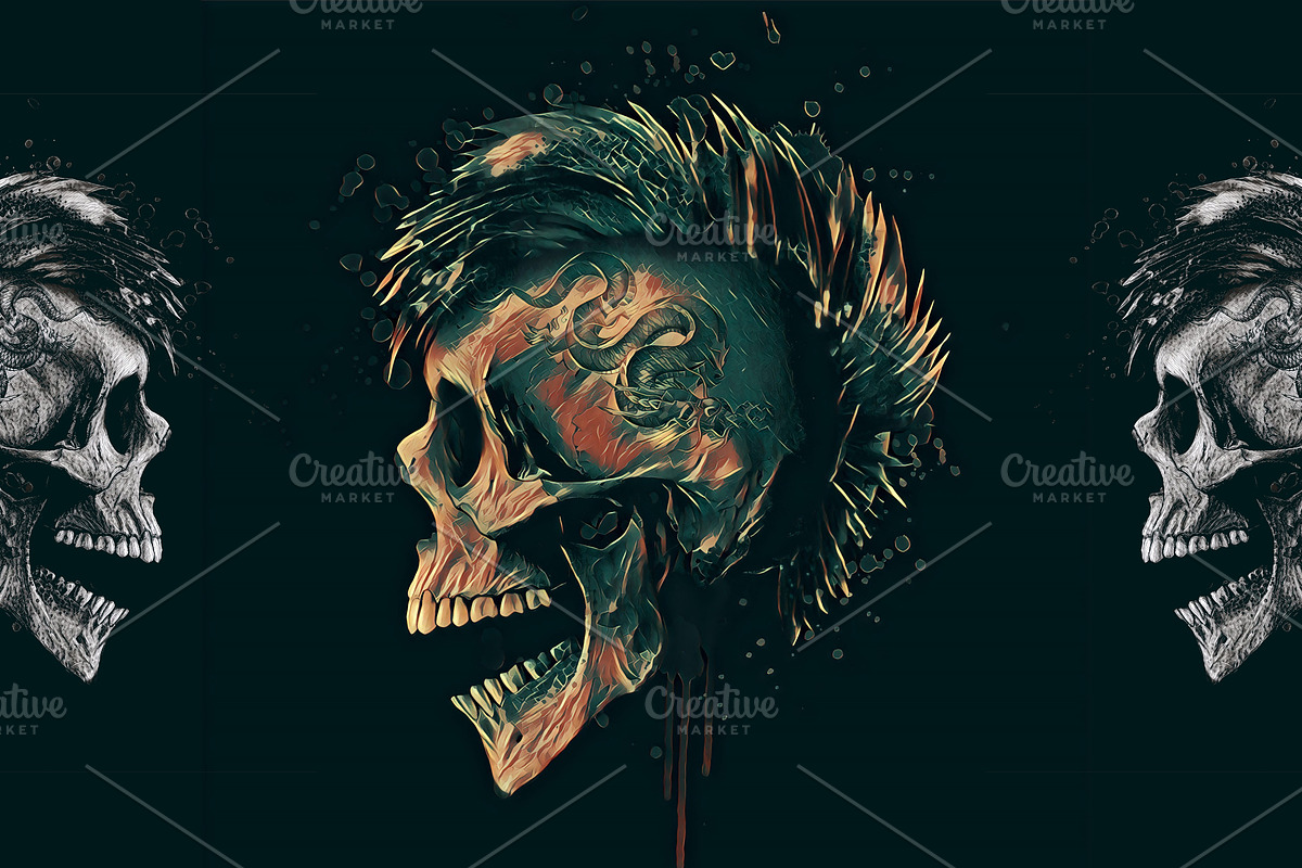 Punk skull illustration.Skull print. in Illustrations - product preview 8