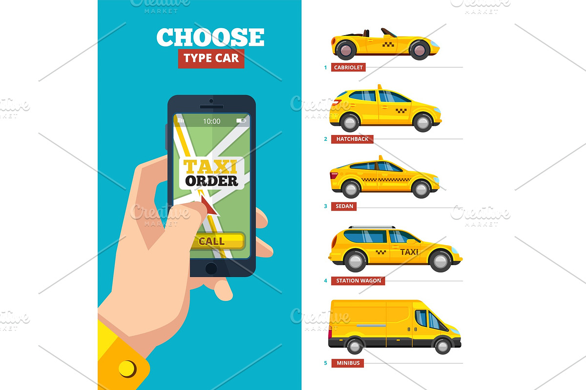 taxi order online. hand holding in Illustrations - product preview 8