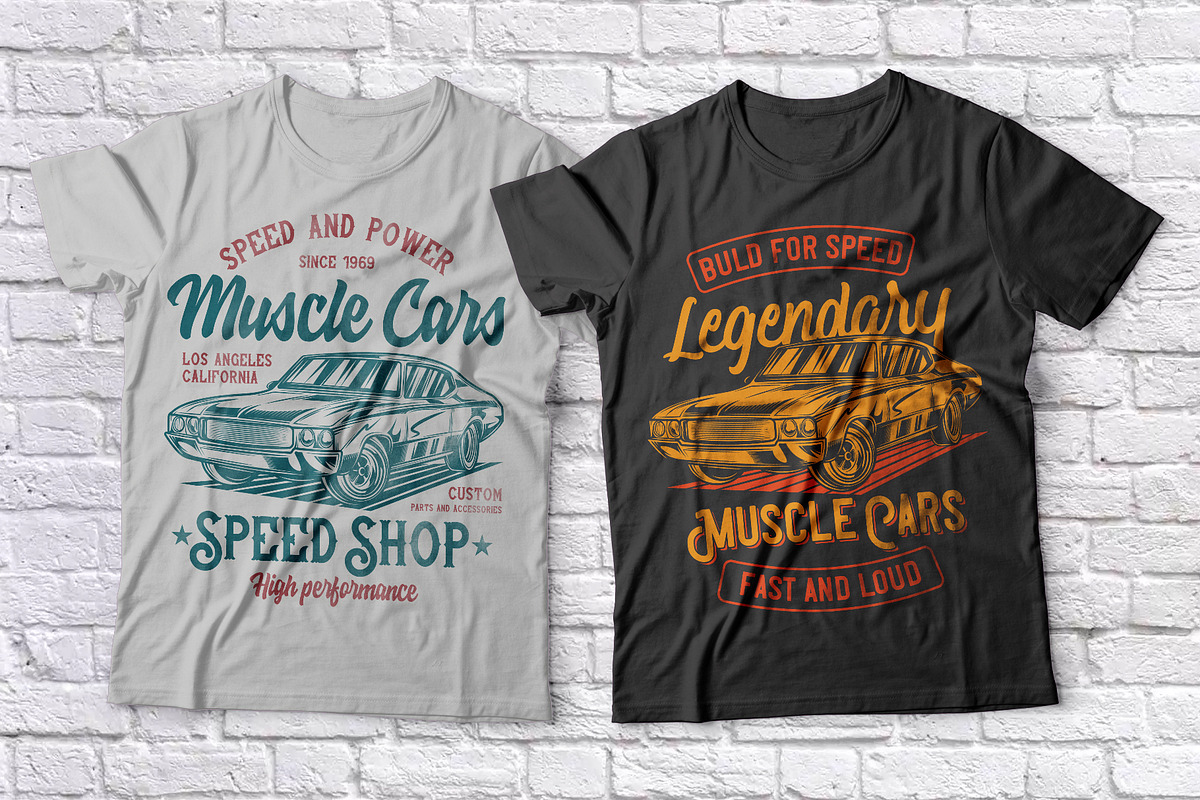 Muscle car t-shirts set in Illustrations - product preview 8