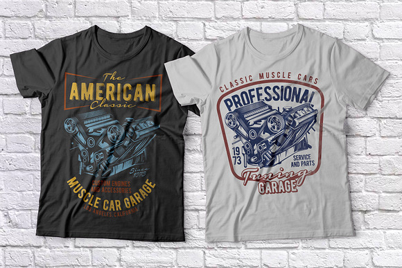 Muscle car t-shirts set in Illustrations - product preview 2
