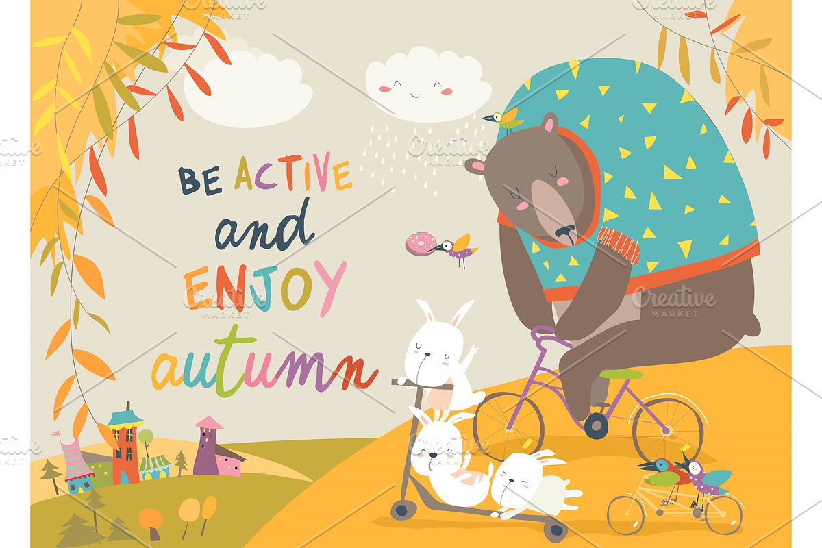Cute animals riding a bicycles in in Illustrations - product preview 8
