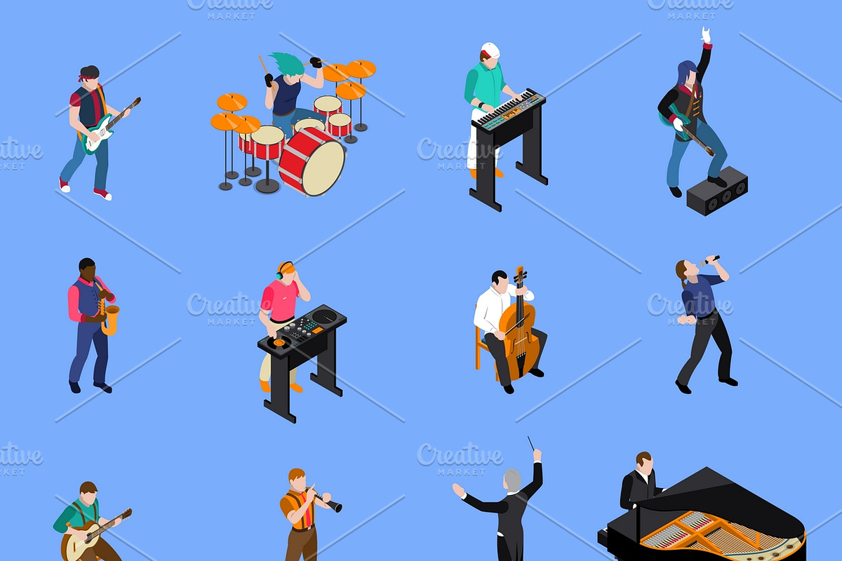 Musicians isometric icons set in Icons - product preview 8