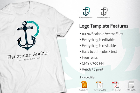 Fisherman Anchor logo in Logo Templates - product preview 1