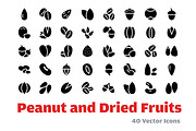 40 Peanut and Dried Fruits Icons