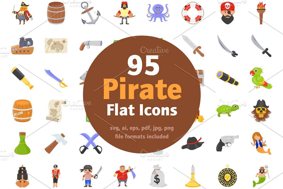 95 Flat Pirate Icons in Icons - product preview 8