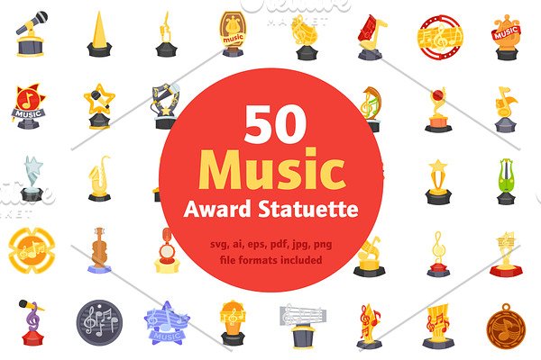50 Music Award Statuette Vectors