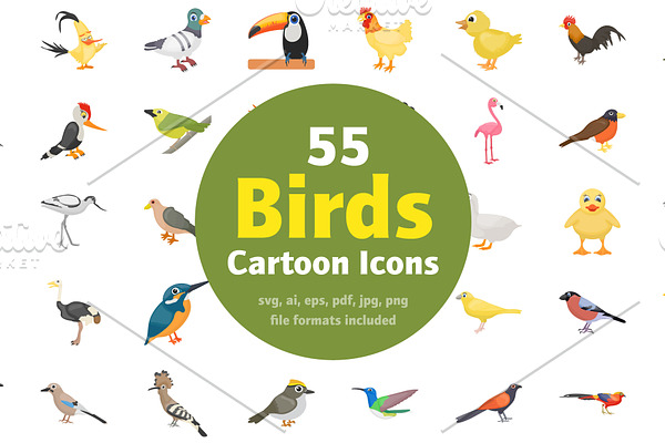 55 Cartoon Birds Vector Icons