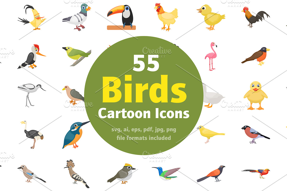 55 Cartoon Birds Vector Icons in Icons - product preview 8