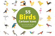 55 Cartoon Birds Vector Icons
