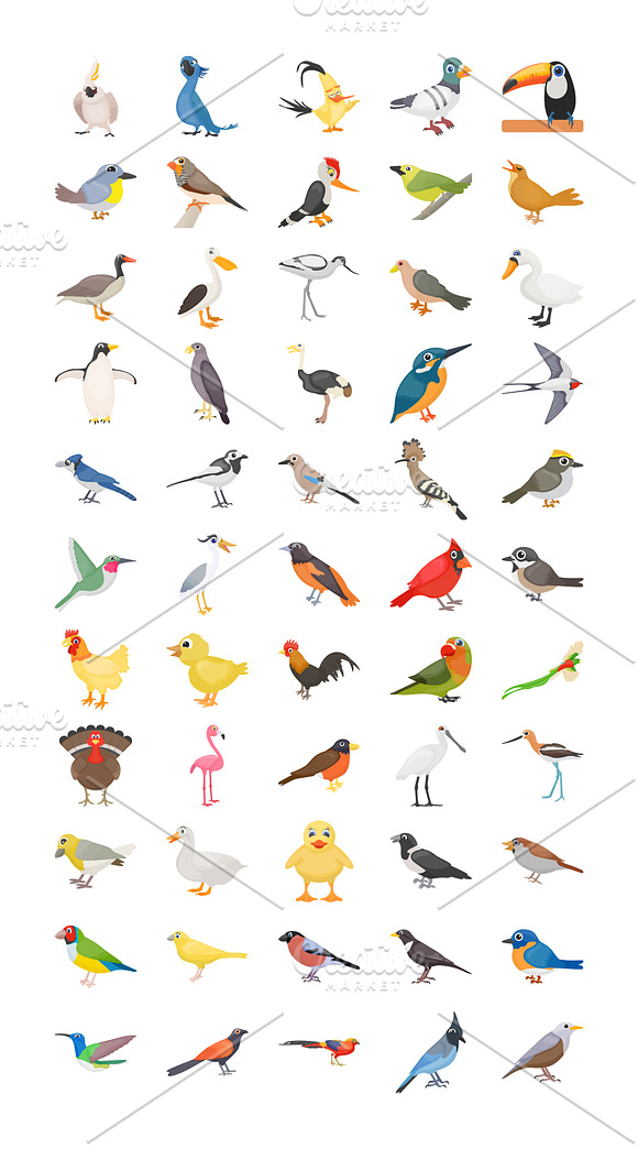 55 Cartoon Birds Vector Icons in Icons - product preview 1