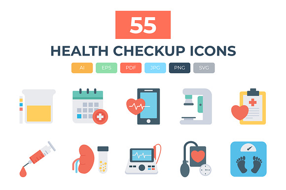 55 Health Checkup Flat Icons in Icons - product preview 6