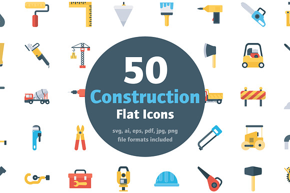 50 Flat Construction Icons in Icons - product preview 6