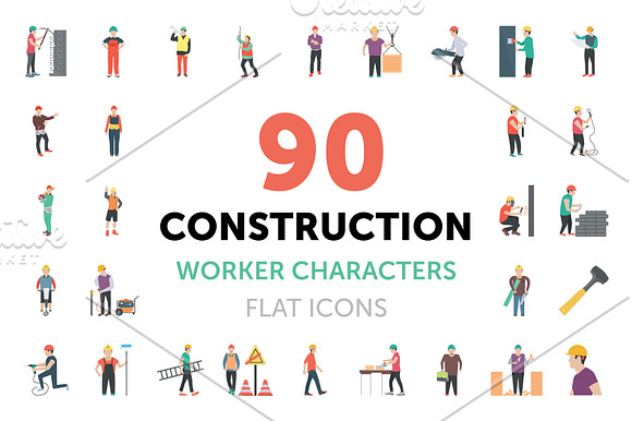 90 Construction Worker Characters  in Icons - product preview 2