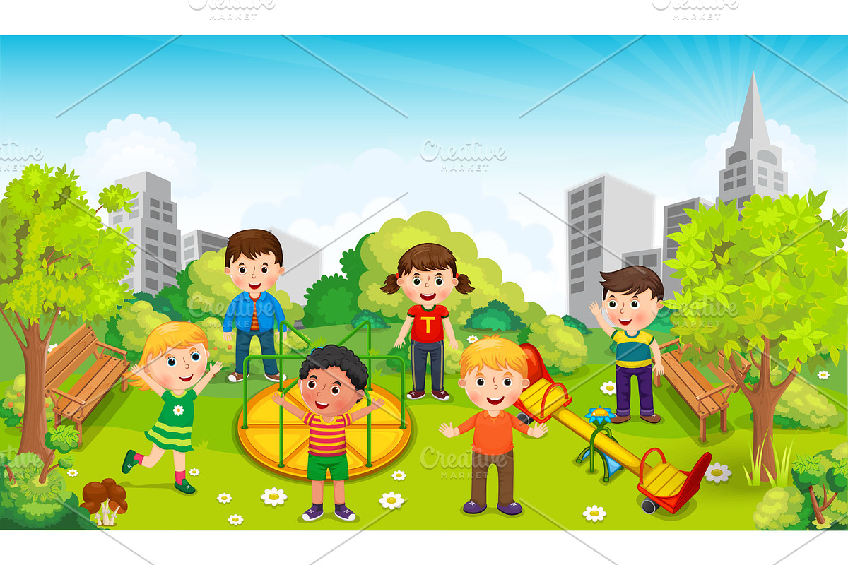 Children playing in the park in Illustrations - product preview 8