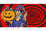 witch with Halloween pumpkin
