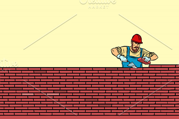 The Builder lays brick masonry in