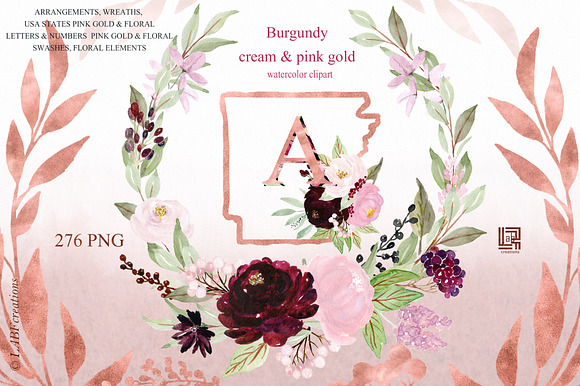 Burgundy flowers USA states in Illustrations - product preview 4