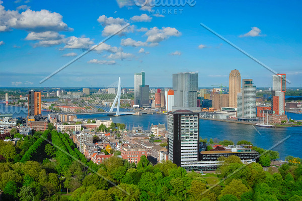 View of Rotterdam city and the