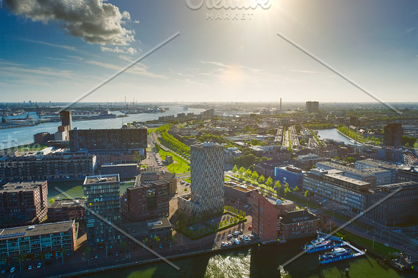 View of Rotterdam port and Nieuwe