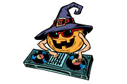 Halloween pumpkin DJ character