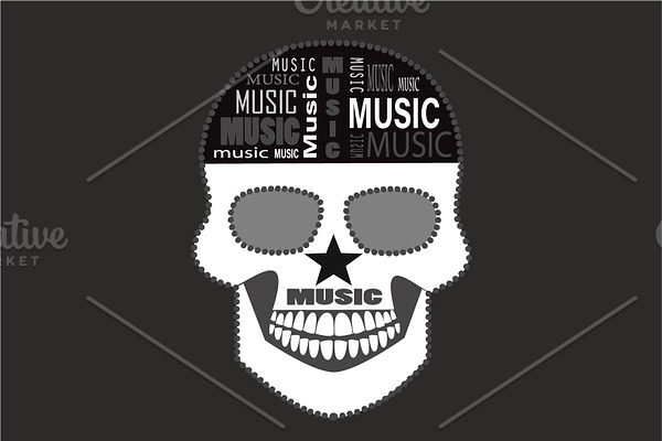 Music skull icon wih brain text