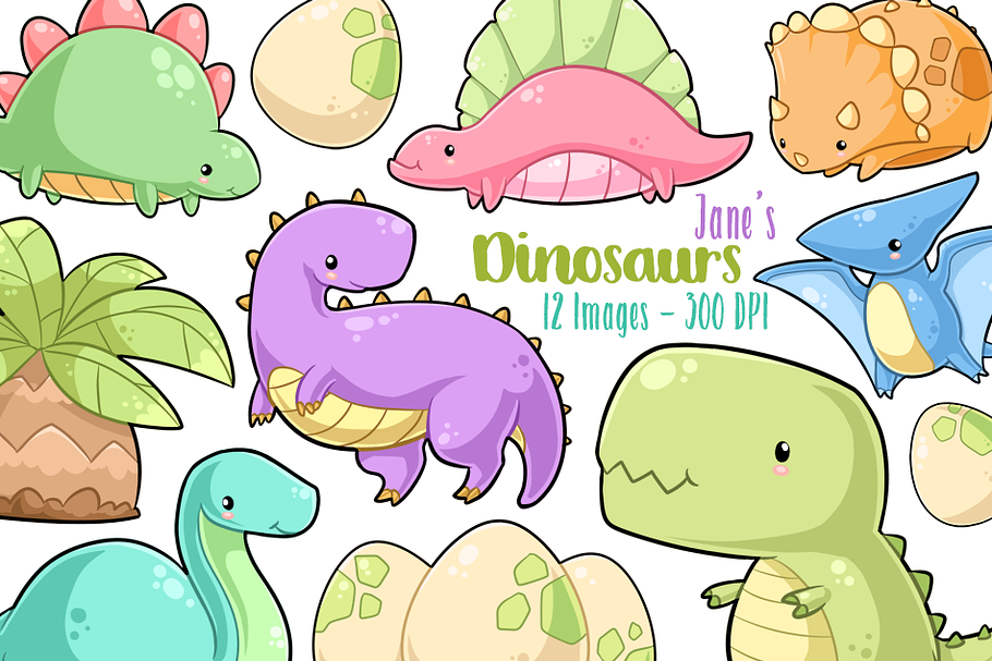 Kawaii Dinosaurs Clipart in Illustrations - product preview 8