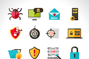 Cyber virus hacking icons set