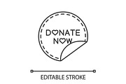 Donate now round sticker linear icon