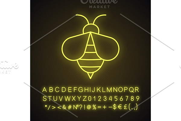 Honey bee neon light icon