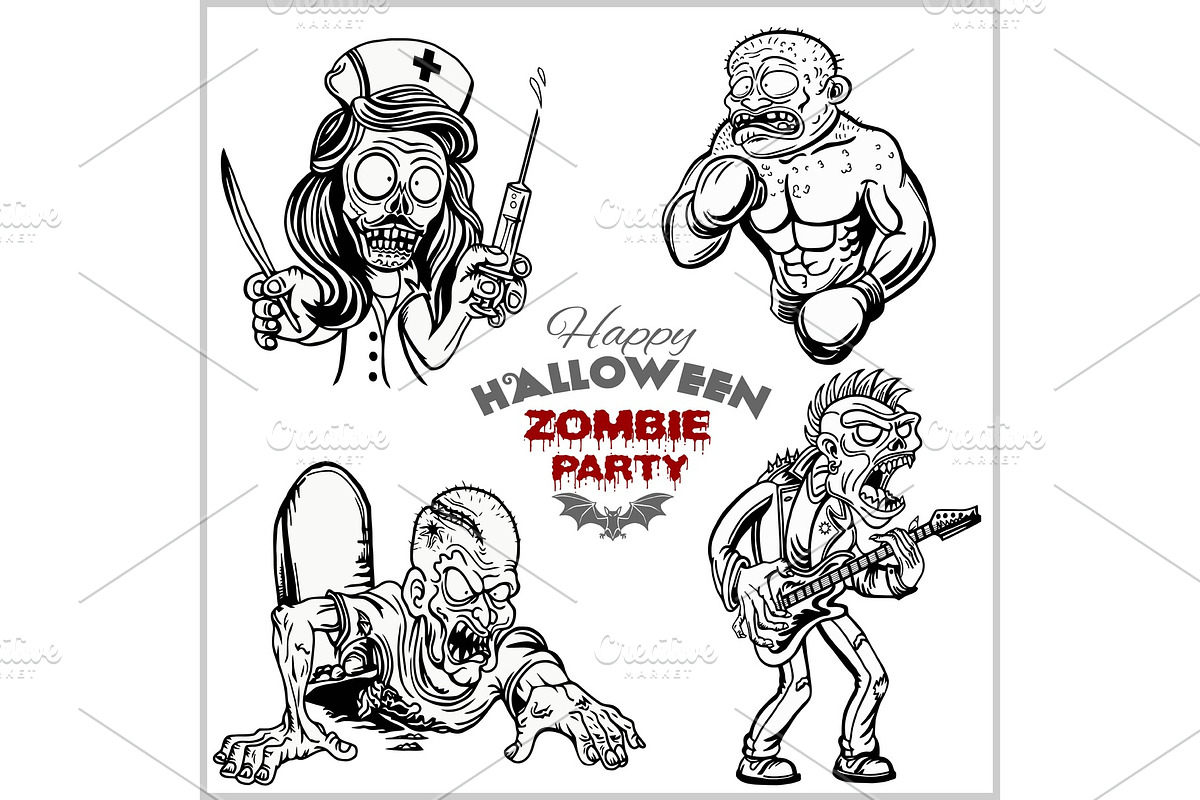 Cartoon zombie set isolated on white in Objects - product preview 8