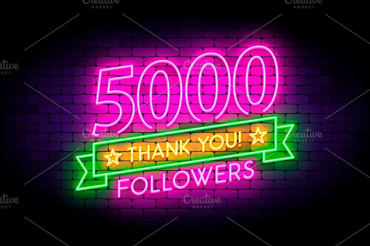 5000 followers neon sign in Illustrations - product preview 8