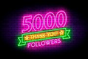 5000 followers neon sign
