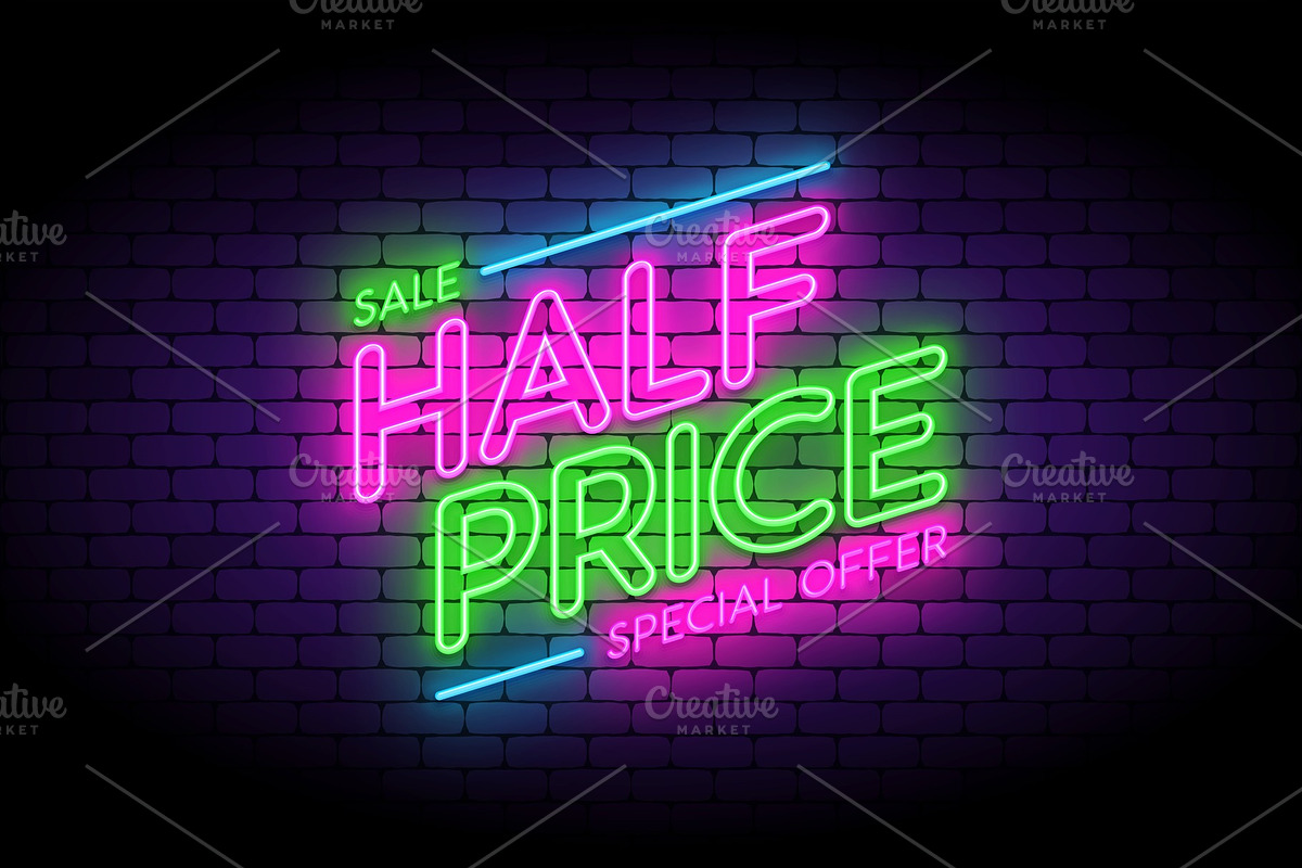 Half price neon sign in Illustrations - product preview 8