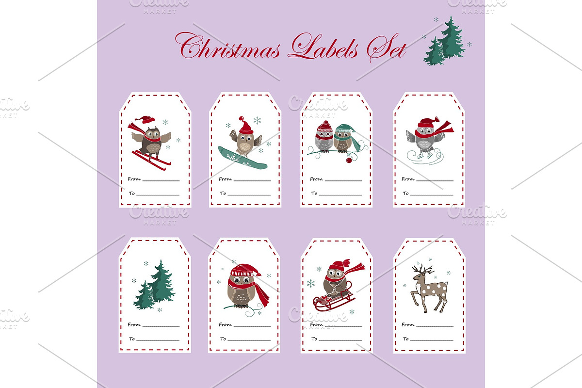 Christmas Gift Tags with Owls in Objects - product preview 8