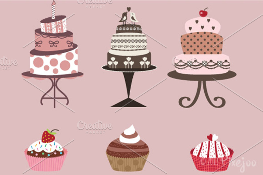 Cakes and Cupcakes Clipart in Vector in Objects - product preview 8