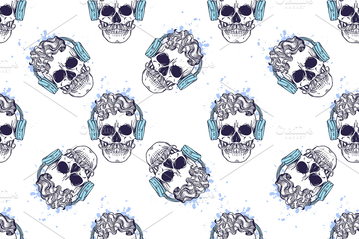 Seamless color pattern with skull in Patterns - product preview 8