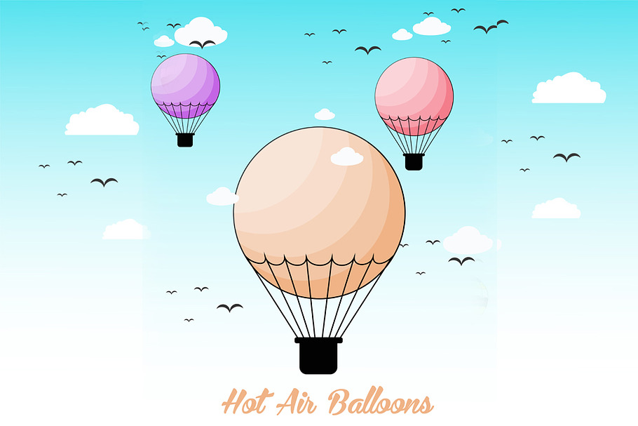 Hot Air Balloons Sky Scene Set in Illustrations - product preview 8