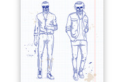 Vector set of two men with skull