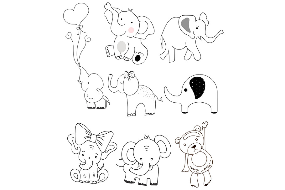 Elephant Baby Illustration Set