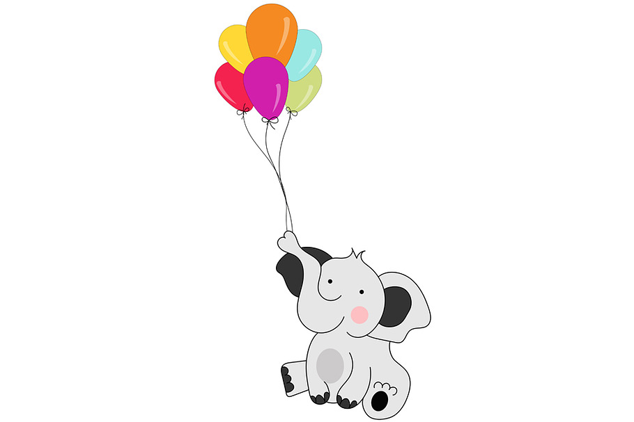 Elephant Baby With Balloons