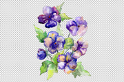 Watercolor bouquet of purple viola